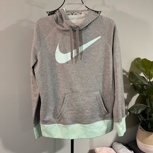 Nike Grey and Mint Hooded Sweater - L